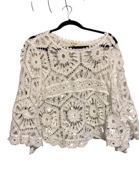 POL White Crochet Lace Bell-Sleeve Blouse